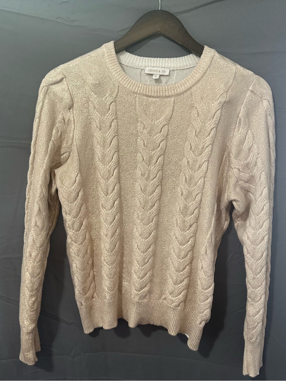 crown & ivy Gold Sparkle Cable Knit Scoop Neck Sweater